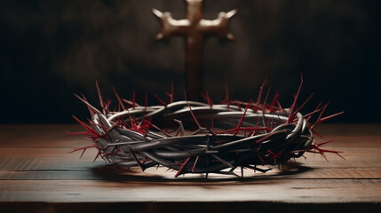 Fototapeta premium Crown of thorns with blood on grungy background