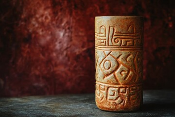 Ornate cylindrical container with intricate carvings.