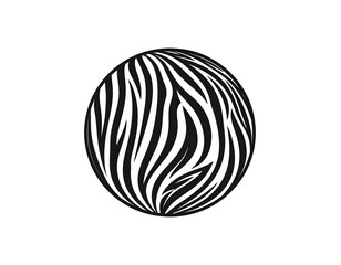 Black and white zebra-striped sphere graphic