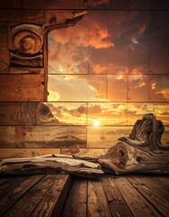 Rustic Sunset Wooden Background.