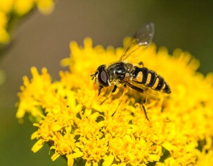 Close-up of a hoverfly on a yellow flower