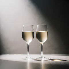 Fototapeta premium Background with two wine glasses under soft light.