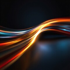 Abstract light trails in motion with glowing colorful lines on a dark background, representing technology, speed, and digital data flow.