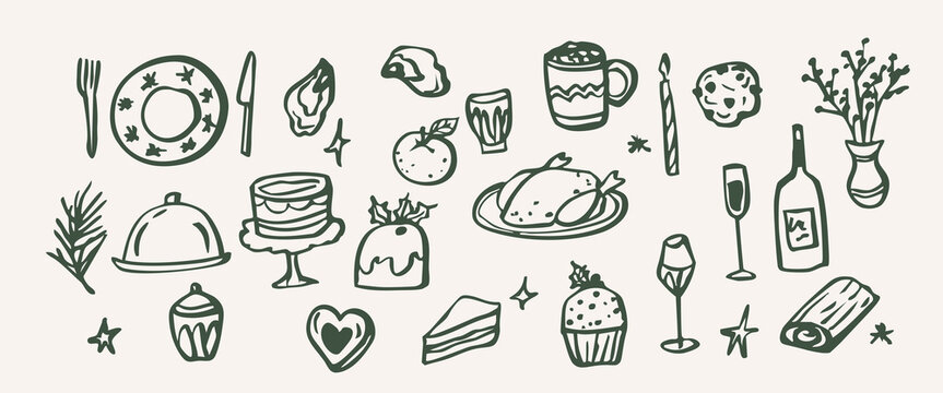 Hand drawn doodle Christmas food illustration