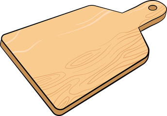 Isolated Wooden Cutting Board Illustration with Handle on Transparent Background Kitchen Utensil in Vector Format