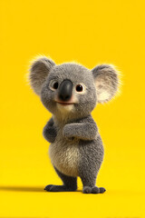 Obraz premium Cute animated koala character standing confidently against a bright yellow background