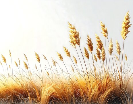 Golden grasses swaying gently in soft sunlight