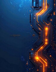 Glowing circuit board, dark blue background