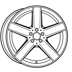 Naklejka premium Detailed Line Drawing of a Modern Alloy Wheel