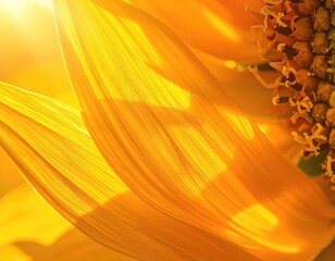 Close-up of a sunflower's vibrant, golden petals, bathed in sunlight