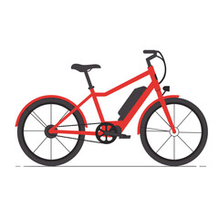 Obraz premium Modern Red Electric Bicycle with Black Wheels and Battery Pack