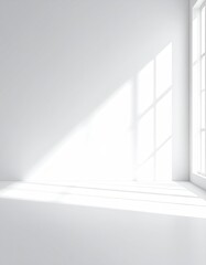 Fototapeta premium Light streams into an empty white room, windows right