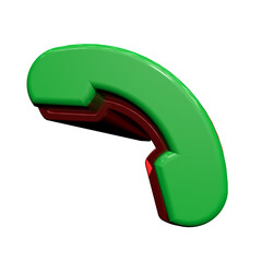 Bright green telephone handset icon on black background