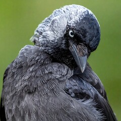 Close-up of a crow preening (1)