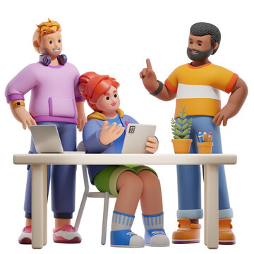Startup Team Business Discussion Meeting Office 3D Illustration