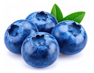 Obraz premium Close-up of fresh blueberries, vibrant blue, with green leaves