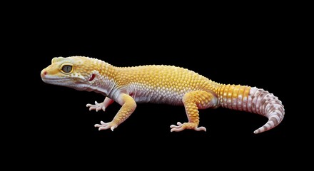 Obraz premium Leopard gecko isolated on black background with detailed texture