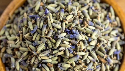 Dried lavender in wooden bowl