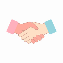 A gentle handshake illustrated in a minimalist flat vector style with soft pastel colors, symbolizing unity, peace, and mutual agreement on a clean white background