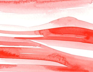 Abstract watercolor landscape with horizontal red and white stripes creating a wavy, layered effect