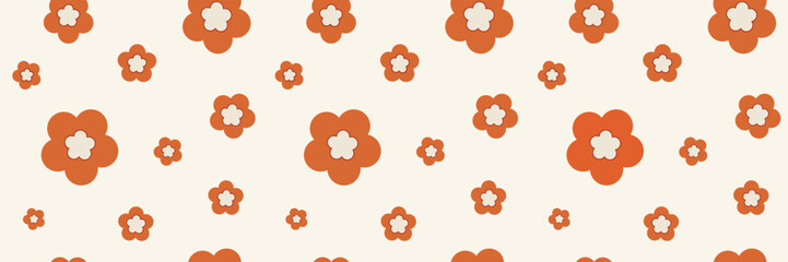Retro seamless pattern with stylized orange pop flowers
