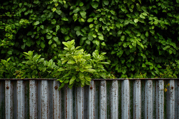 Plants behind an old galvanized fence