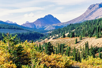 Rocky mountain landscape view with autumn colors in high altitude