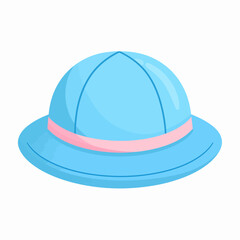 Fototapeta premium A charming light blue bucket hat with a simple pink band, presented in a clean flat vector illustration style, isolated on a white background