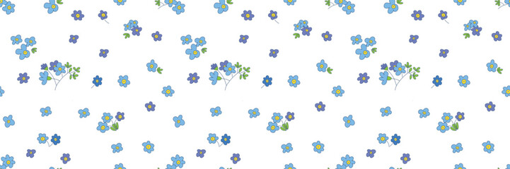 Seamless forget-me-not floral pattern on white background