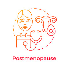 Postmenopause red gradient concept icon. One year after the last menstrual period. Women health. Menopause stage. Round shape line illustration. Abstract idea. Graphic design. Easy to use in blog post