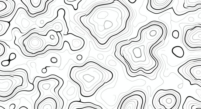 Monochrome abstract background of flowing contour lines. Generative vector illustration resembling a topographic relief map