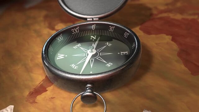 compass as symbol of tourism, travel and outdoor activities. Finding your way with a compass. Closeup view of compass. Tourism, traveling, hiking and healthy lifestyle concept.