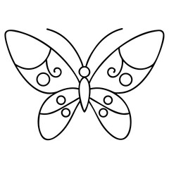 3d icon of stylized line drawing of a butterfly with circular patterns on its wings