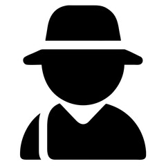 3d icon of black silhouette icon of a person wearing a fedora hat, isolated on a