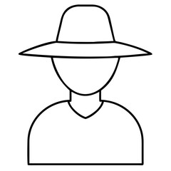 3d icon of outline drawing of a person wearing a widebrimmed hat, isolated on a