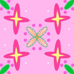 T-shirt print or t-shirt pattern. Floral design including color pink, yellow, green, purple