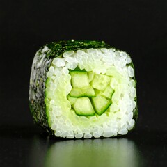 Close-up of a cucumber sushi roll