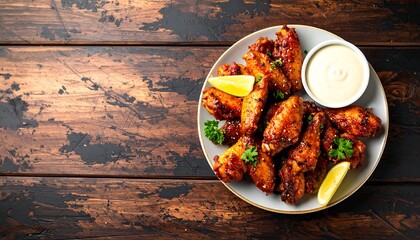 Spicy chicken wings, lemon, and creamy sauce
