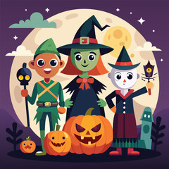 Halloween Characters Pumpkin Witch Scarecrow Vector Art Illustration