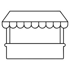 3d icon of a line art illustration of a market stall or kiosk with a canopy and a counter, isolated on a