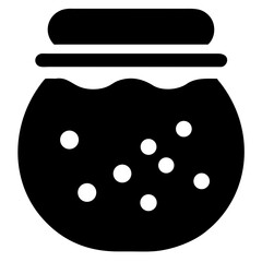 3d icon of a black silhouette icon of a jar filled with liquid and small white circles, representing a beverage or preserve, isolated on a