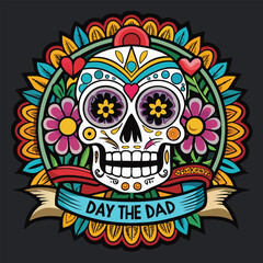 Obraz premium Mexican Day Of The Dead Label Vector Art Illustration For Festival Theme