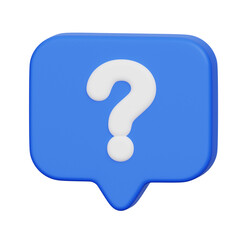 Blue Speech Bubble with White Question Mark on Transparent Background 3D Rendering Isolated Question Asking Education Concept Problem Solving Communication