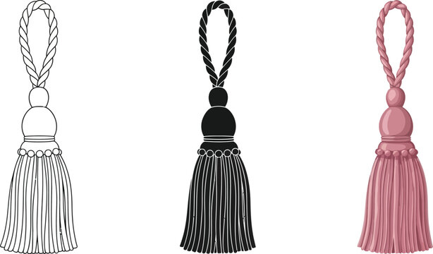 Set of decorative tassel vector illustrations isolated on white background elegant design element for interior decoration