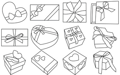 Hand Drawn Gift Box Doodle Collection – Decorative Present Outline Vector Illustration