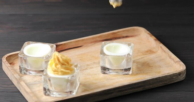 Delived eggs. Stuffed egg whites. Simple homemade snack