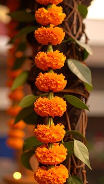Close-up garland of marigold flowers