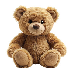 Obraz premium Fluffy Teddy Bear: A cute fluffy brown teddy bear sitting upright, high-resolution plush fabric details PNG.