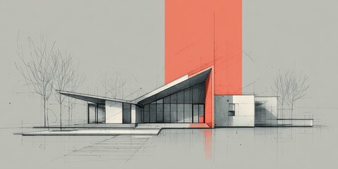 Architectural Marvel: A stunning modern house showcases a minimalist design with sharp lines and bold colors. Its sleek silhouette and inviting facade represent the pinnacle of architectural artistry.