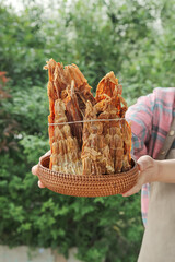 Traditional Dried Bamboo Shoots in Woven Basket - Natural Asian Food Ingredient